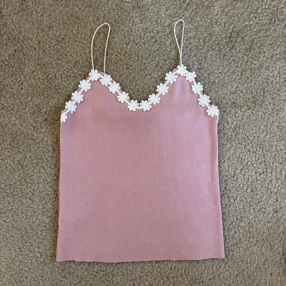 Elegant Pink Camisole with Floral Trim